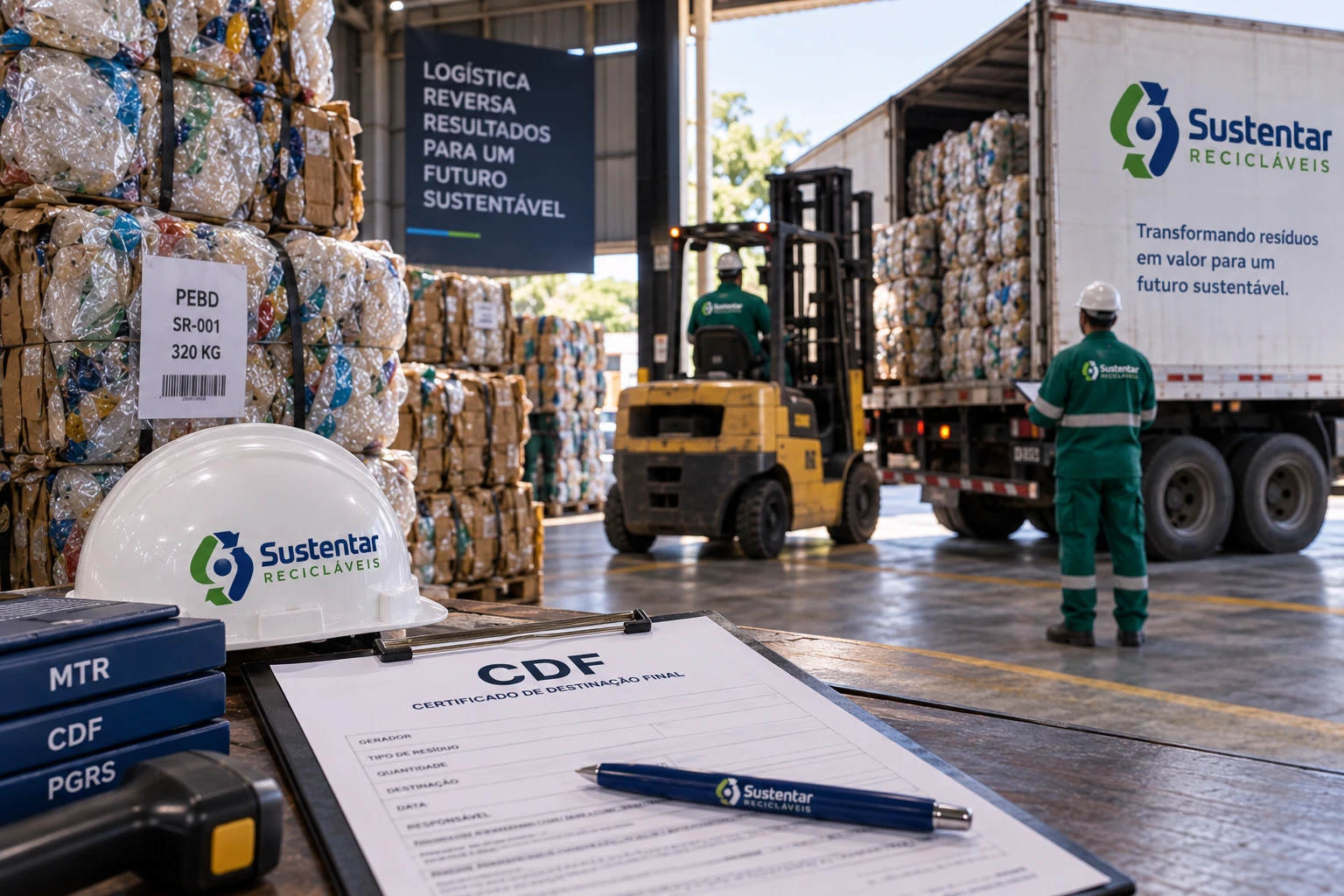 Material reciclável preparado para expedição e destinação documentada