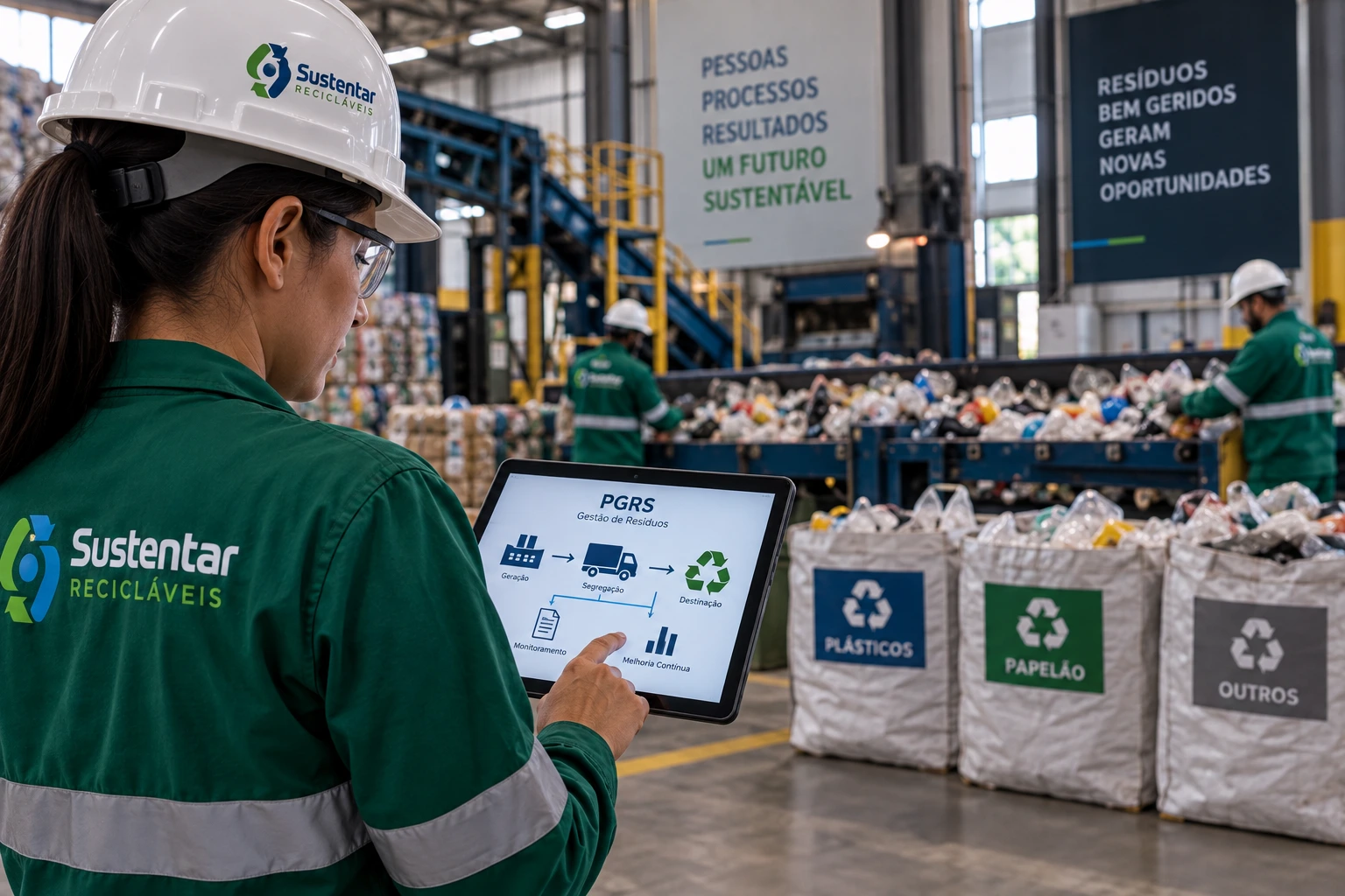 Profissional analisando o gerenciamento de resíduos em empresa