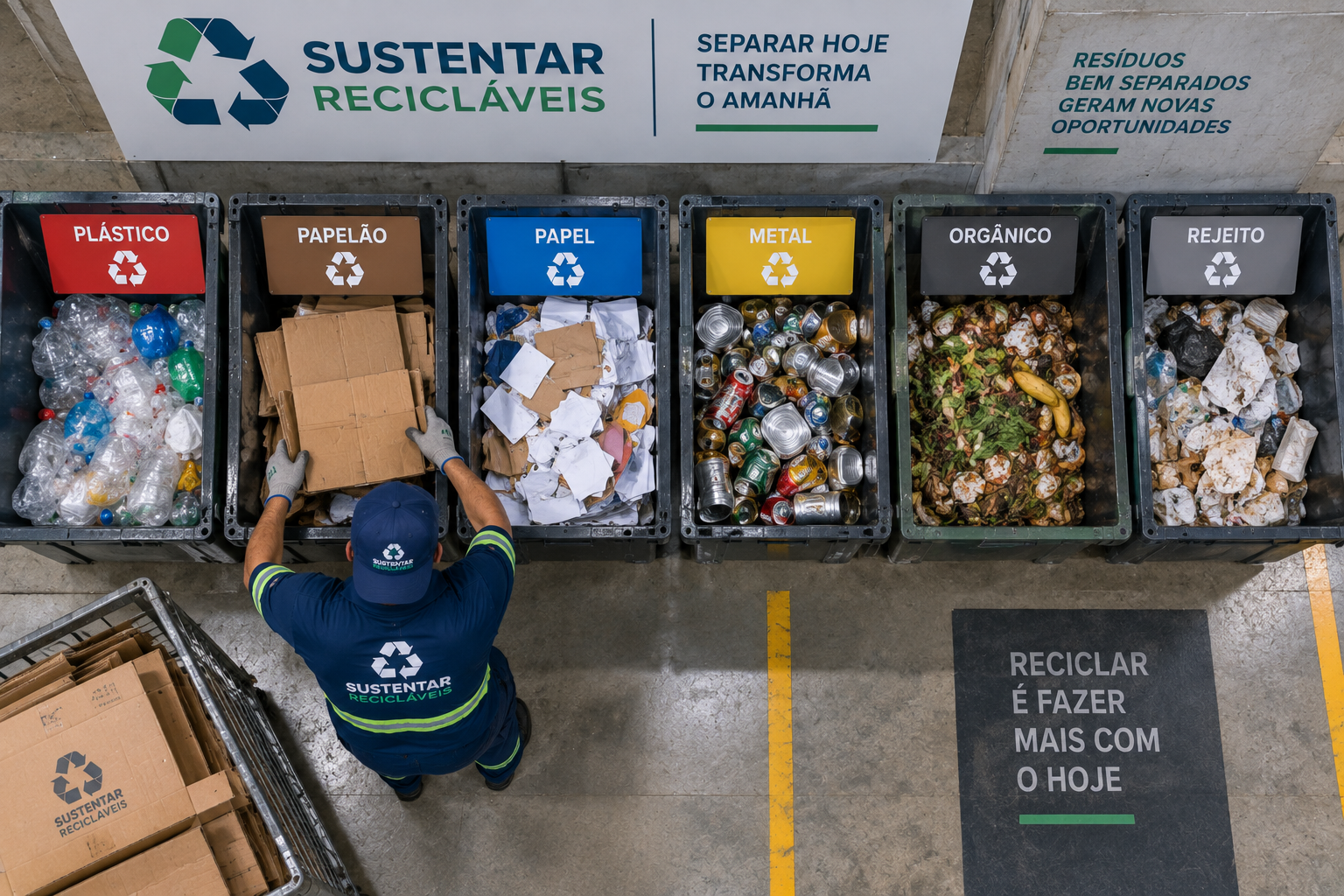 Papelão segregado para reciclagem