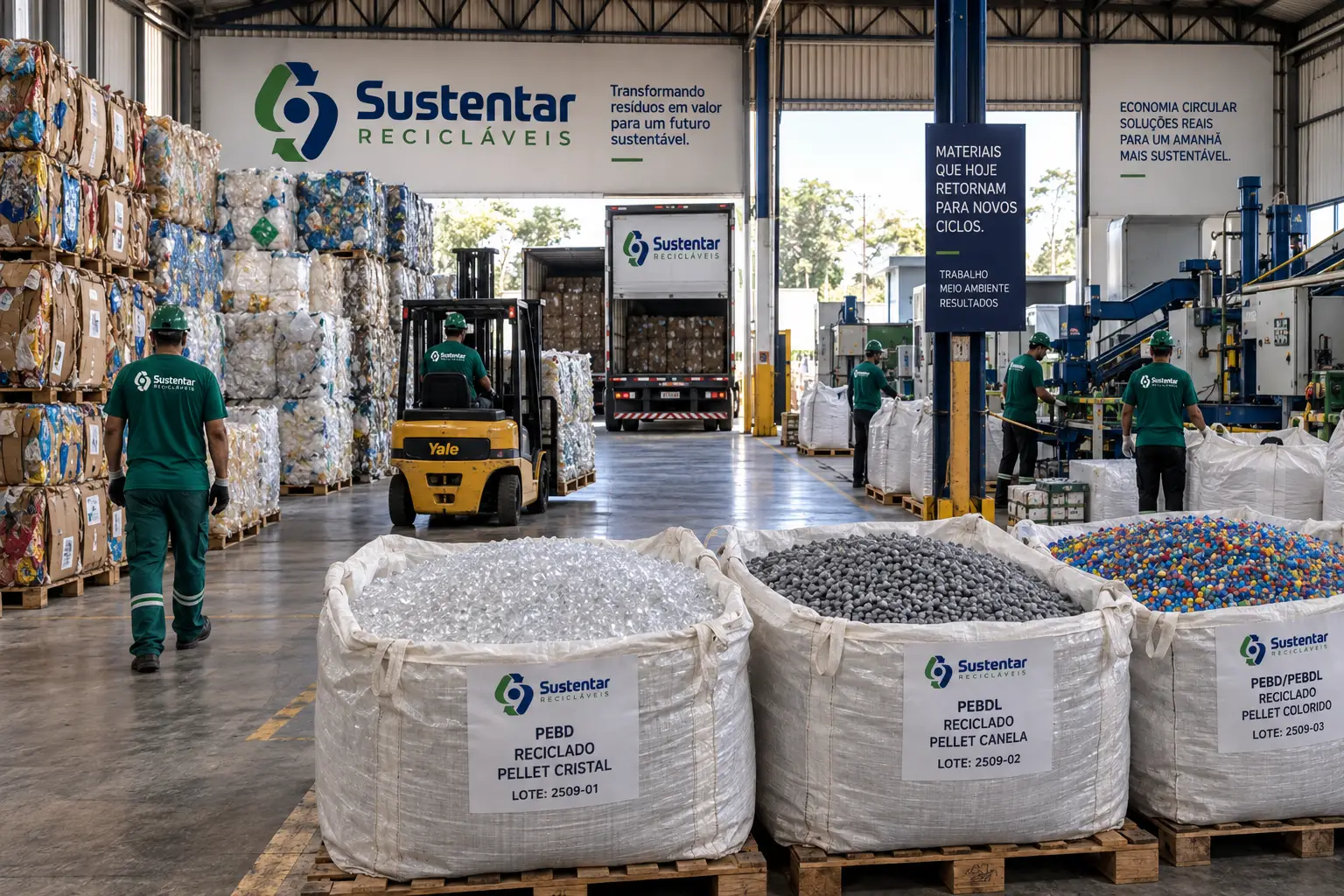 Operação B2B conectando materiais recicláveis e matéria-prima reciclada.